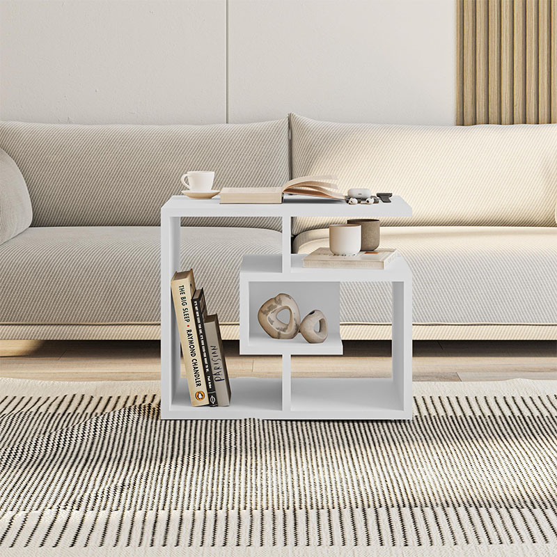 Labirent Megapap melamine side table in white color 54x40x45cm.