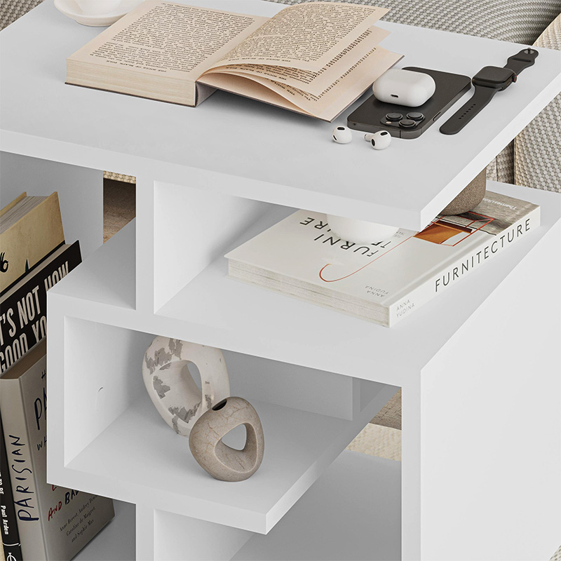 Labirent Megapap melamine side table in white color 54x40x45cm.