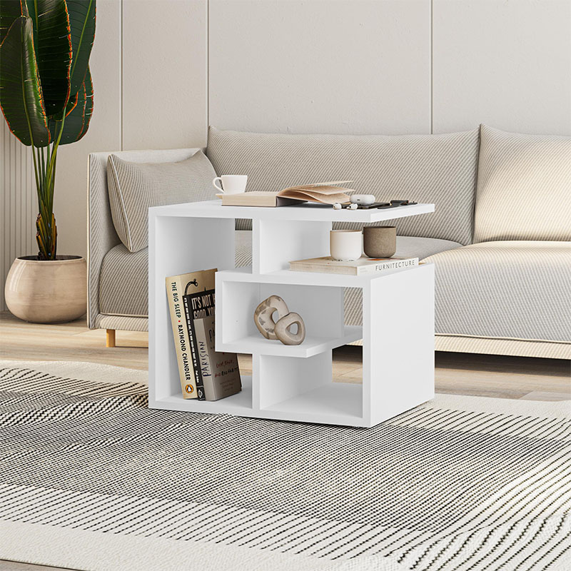 Labirent Megapap melamine side table in white color 54x40x45cm.