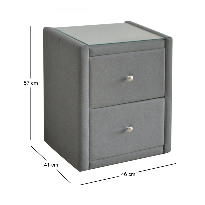WILTON Bedside (with glass) 46x41x57cm Fabric Grey