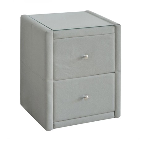 WILTON Κομοδίνο Ύφασμα Grey Stone / Προστατευτικό Γυαλί Επιφάνειας