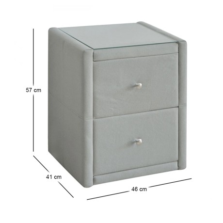WILTON Κομοδίνο Ύφασμα Grey Stone / Προστατευτικό Γυαλί Επιφάνειας