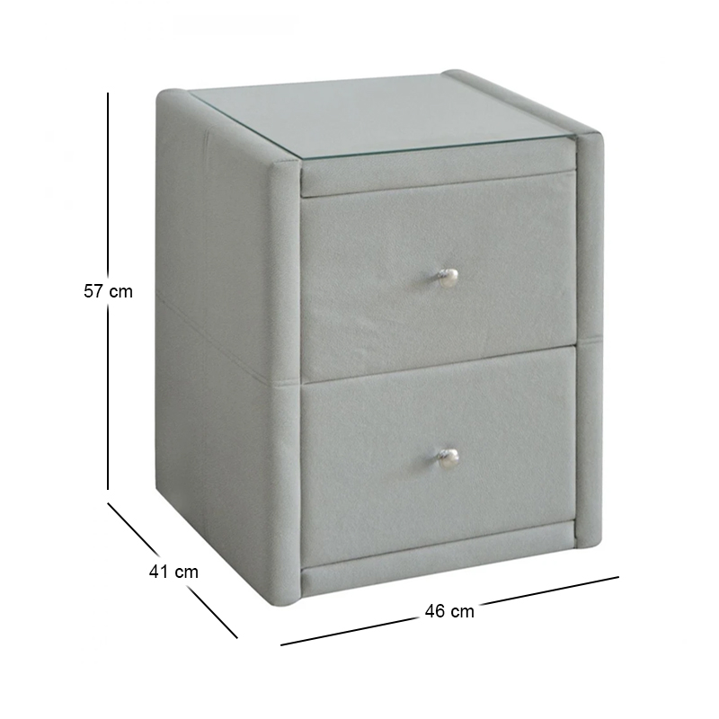 WILTON Bedside (with glass) 46x41x57cm Fabric Grey Stone
