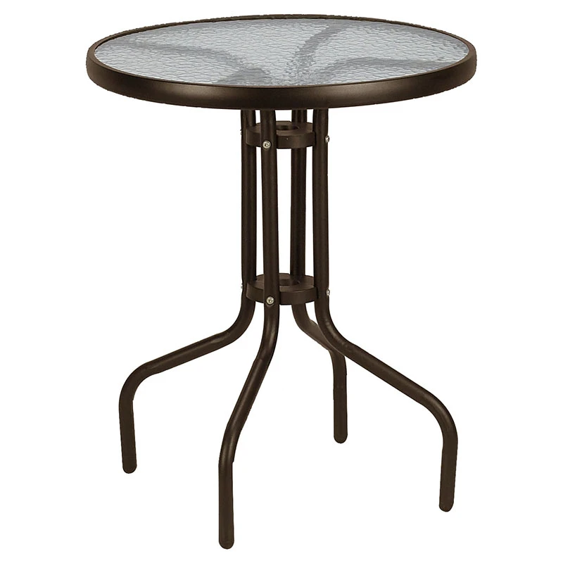 Metal garden table in brown with safety glass Ø70x72cm