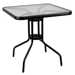 Metal garden table in black with safety glass 70x70x72cm Metal garden table in black with safety glass 70x70x72cm