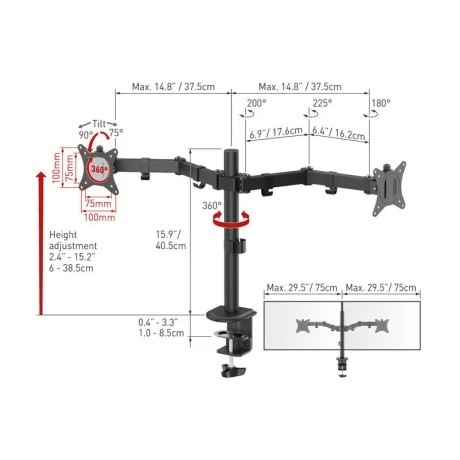 Βάση Οθόνης Γραφείου Barkan M142T 13" - 32" για Δύο Οθόνες