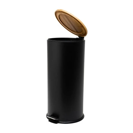 KITCHEN TRASH CAN SOFT CLOSE BAMBOO ESSENTIALS 30lt MATTE BLACK