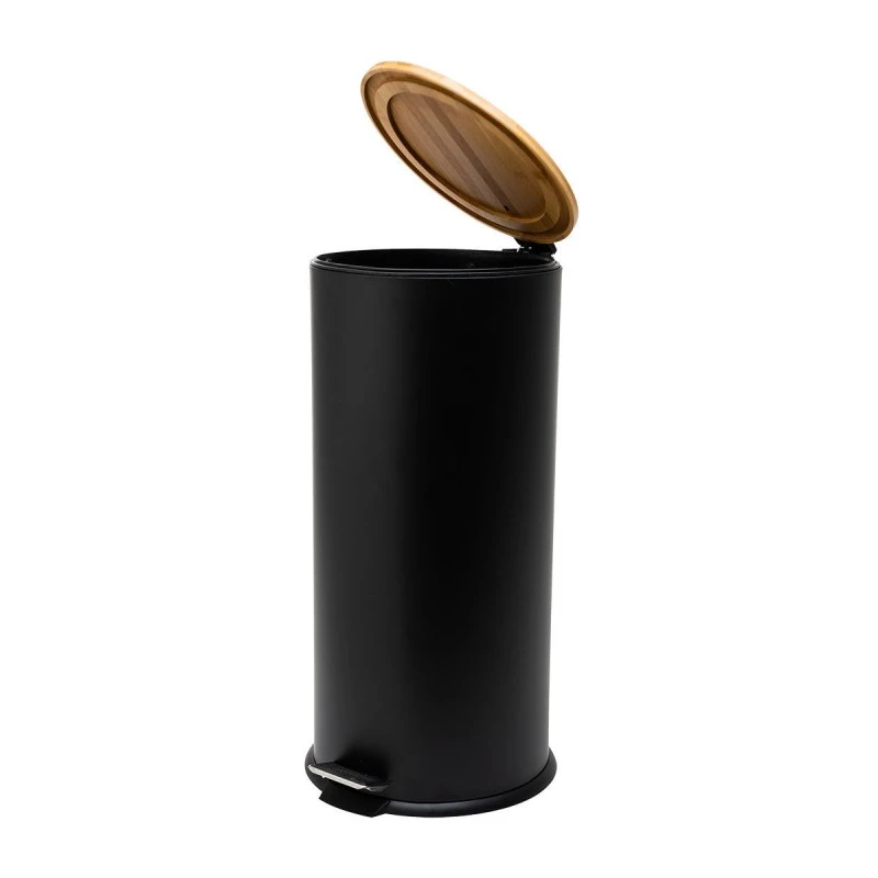 KITCHEN TRASH CAN SOFT CLOSE BAMBOO ESSENTIALS 30lt MATTE BLACK