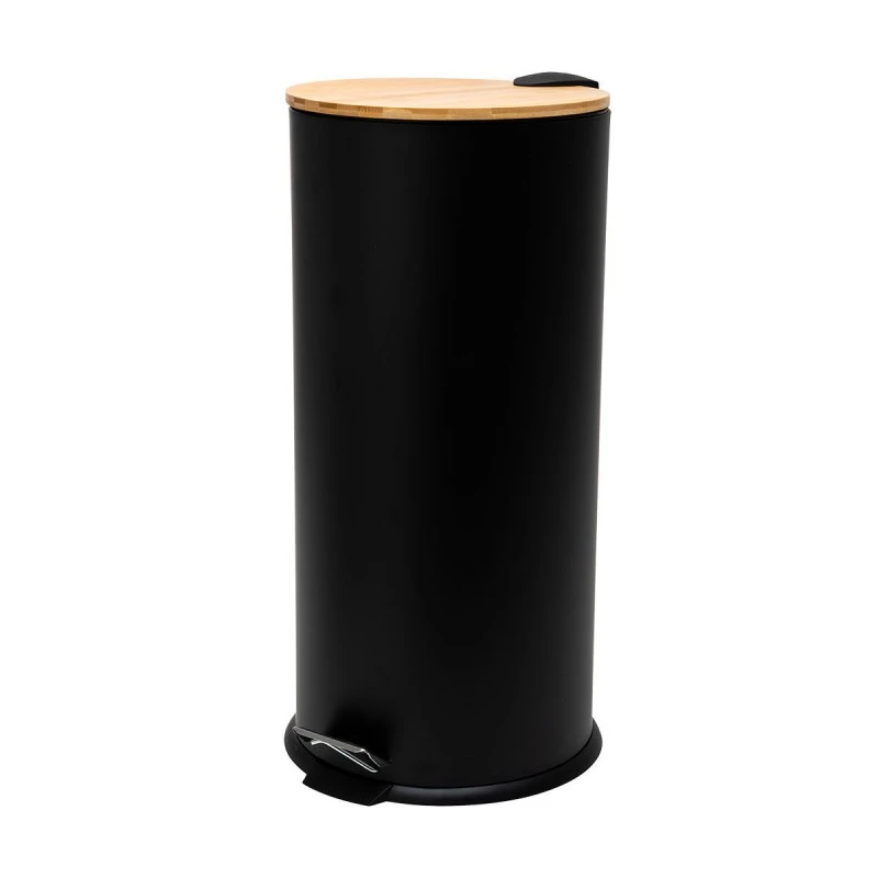 KITCHEN TRASH CAN SOFT CLOSE BAMBOO ESSENTIALS 30lt MATTE BLACK