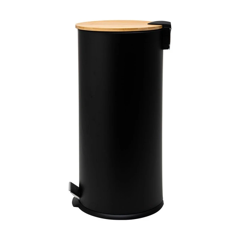 KITCHEN TRASH CAN SOFT CLOSE BAMBOO ESSENTIALS 30lt MATTE BLACK