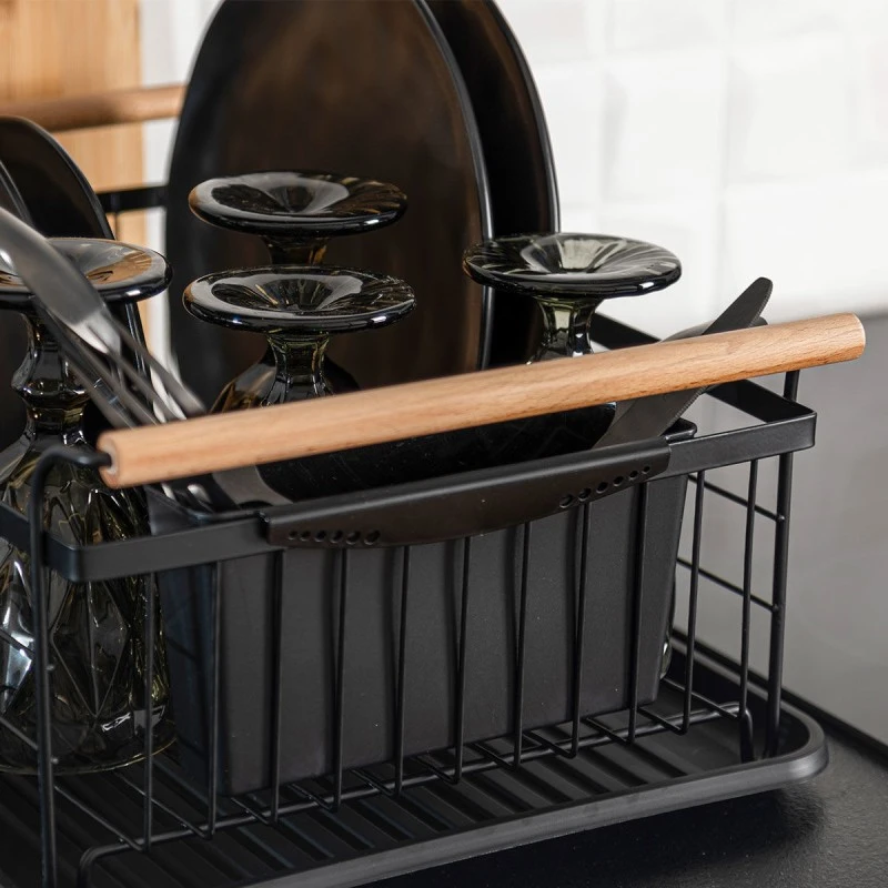 DISH RACK BAMBOO ESSENTIALS METALLIC WITH HANDLES 44x32x20cm BLACK