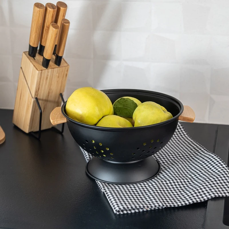 PASTA STRAINER BAMBOO ESSENTIALS METALLIC WITH HANDLES 24x24x13.7cm BLACK