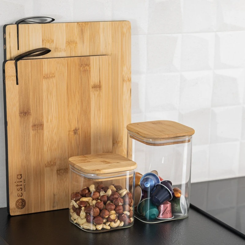 STORAGE CONTAINER BAMBOO ESSENTIALS 550ml BOROSILICATE GLASS WITH LID