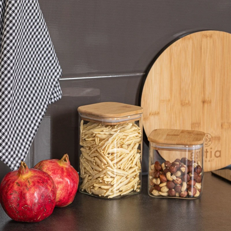 STORAGE CONTAINER BAMBOO ESSENTIALS 550ml BOROSILICATE GLASS WITH LID