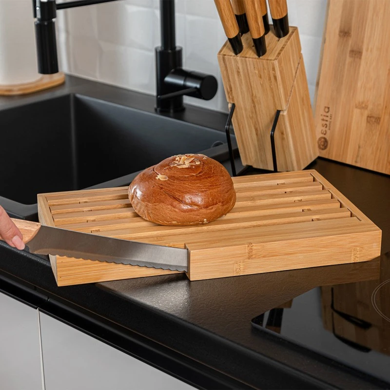 CUTTING BOARD BAMBOO ESSENTIALS 35.5x22x3.5cm WITH BREAD KNIFE