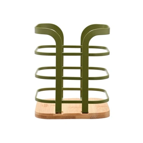 UTENSIL HOLDER BAMBOO METALLIC 12x12x14.5cm OLIVE