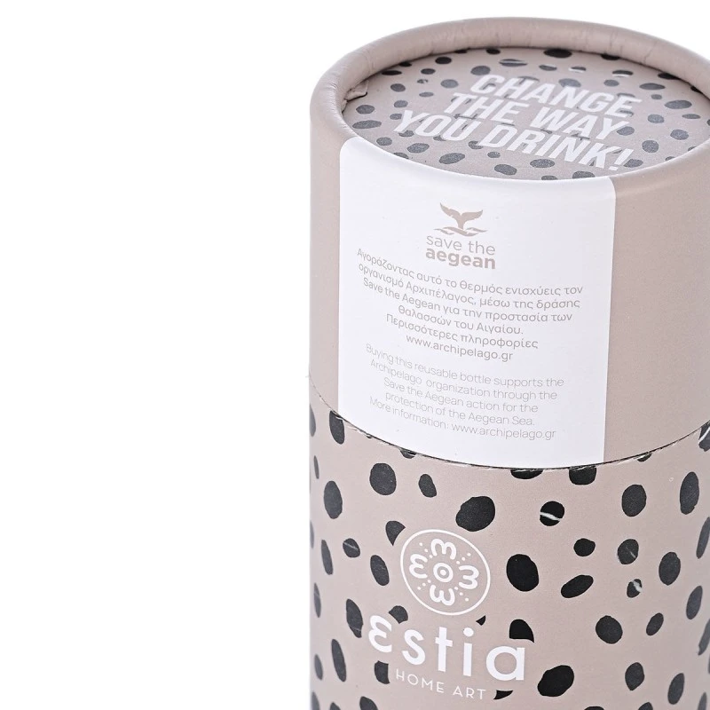 INSULATED BOTTLE TRAVEL FLASK SAVE THE AEGEAN 500ml LEOPARD TAUPE