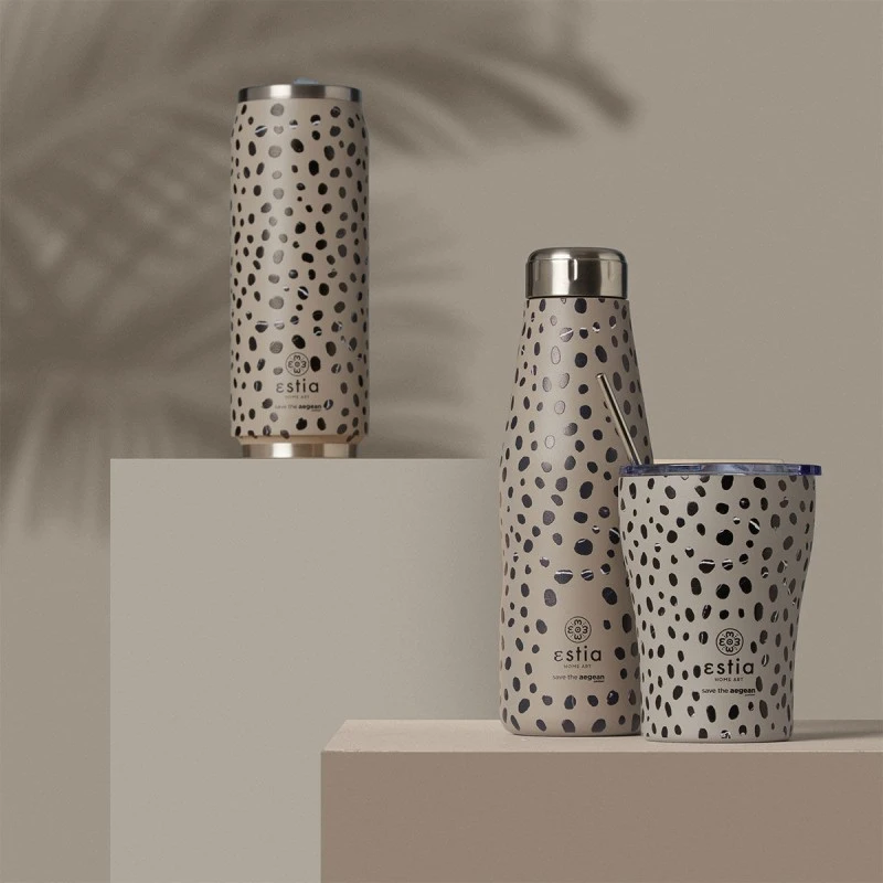 INSULATED BOTTLE TRAVEL FLASK SAVE THE AEGEAN 500ml LEOPARD TAUPE