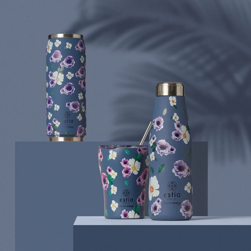 INSULATED BOTTLE TRAVEL FLASK SAVE THE AEGEAN 500ml GARDEN BLUE