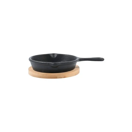 SERVING PAN IRON CAST IRON 10cm WITH BAMBOO BASE