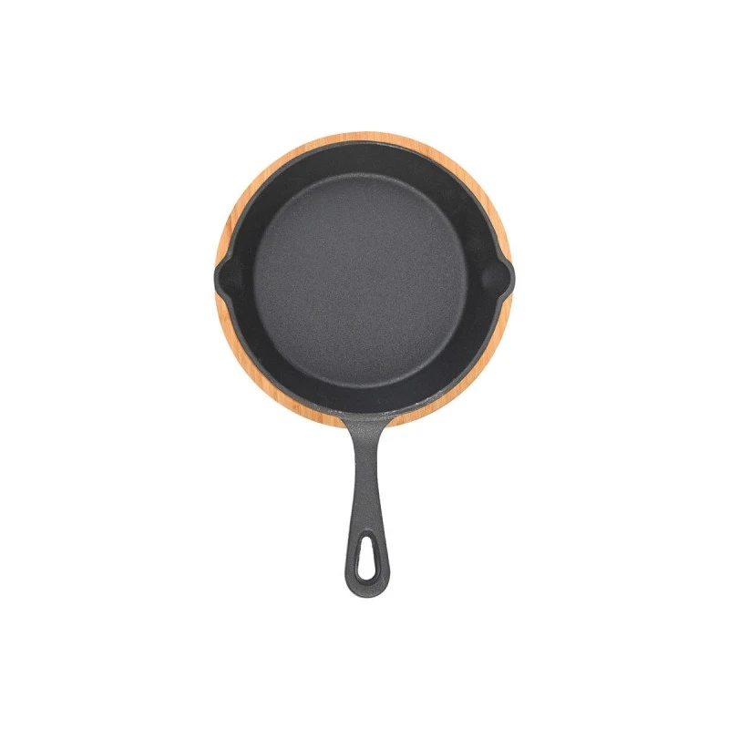 SERVING PAN IRON CAST IRON 10cm WITH BAMBOO BASE