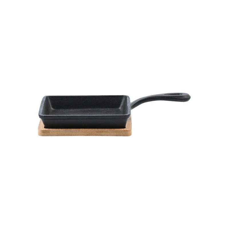 SERVING PAN IRON CAST IRON 14cm WITH BAMBOO BASE