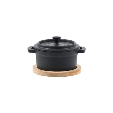 POT IRON CAST IRON  10cm WITH BAMBOO BASE