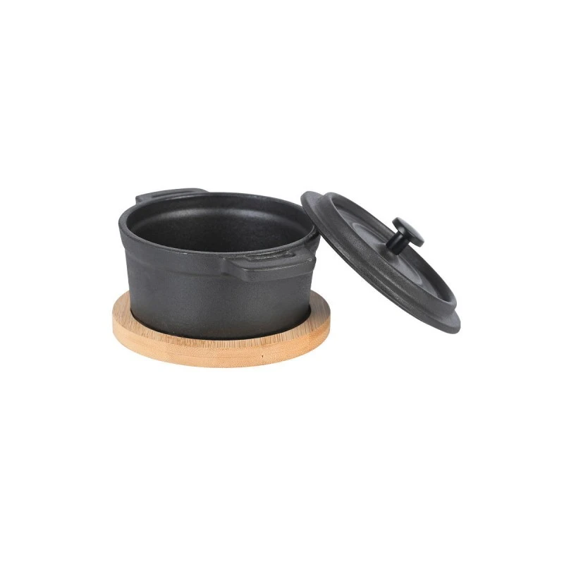POT IRON CAST IRON  10cm WITH BAMBOO BASE