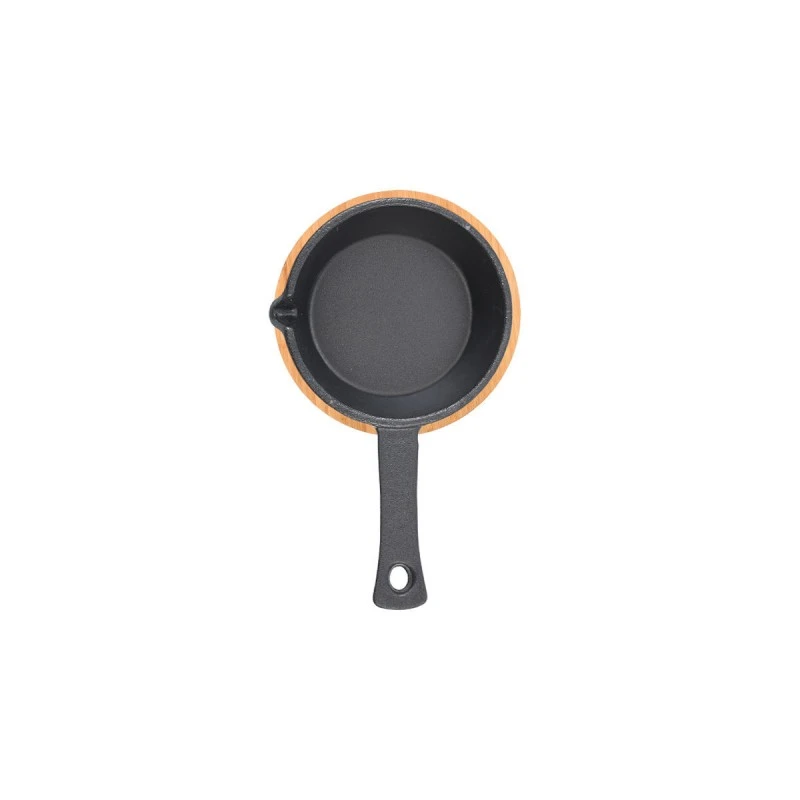 SERVING PAN IRON CAST IRON DEEP 9.5cm WITH BAMBOO BASE