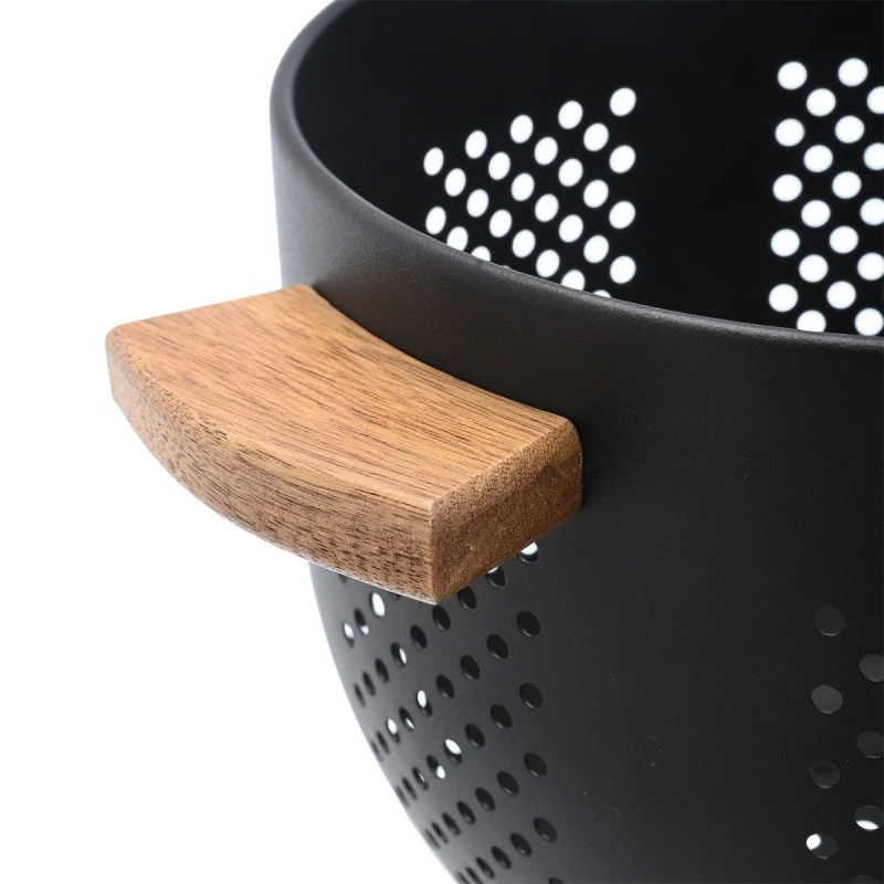 PASTA STRAINER ALLURE METALLIC 22cm WITH WOODEN HANDLES BLACK