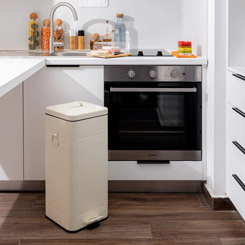KITCHEN TRASH CAN ANTIGUA SOFT CLOSE  30lt MAT IVORY