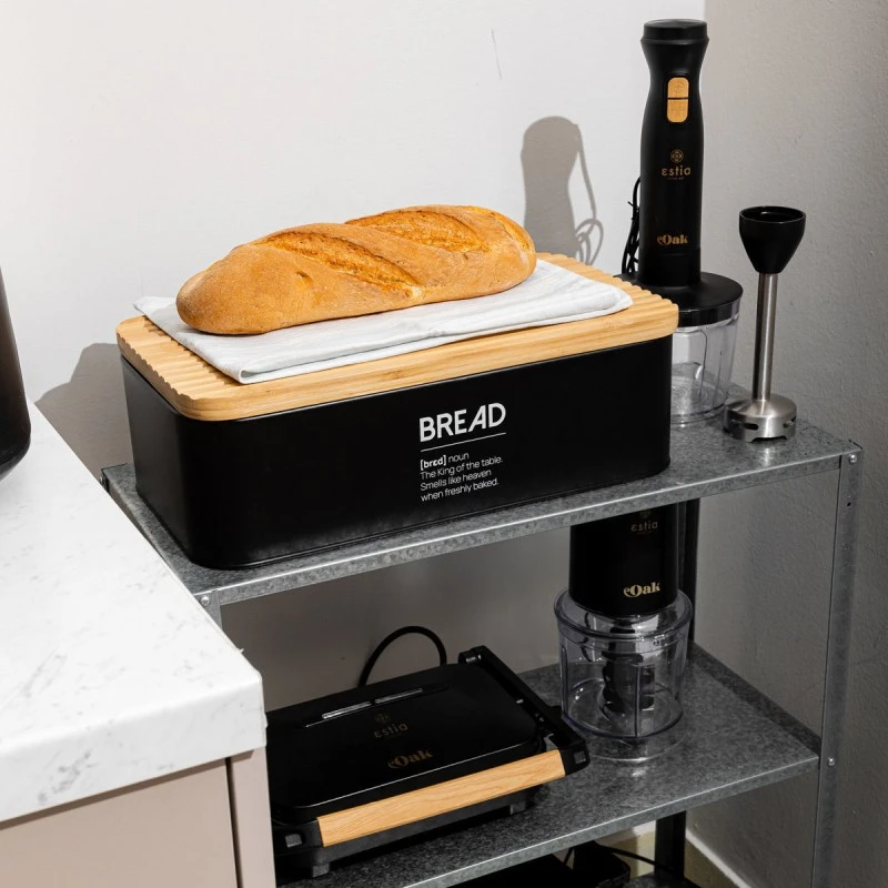 BREAD BOX BAMBOO ESSENTIALS METALLIC 42X23X13CM BLACK