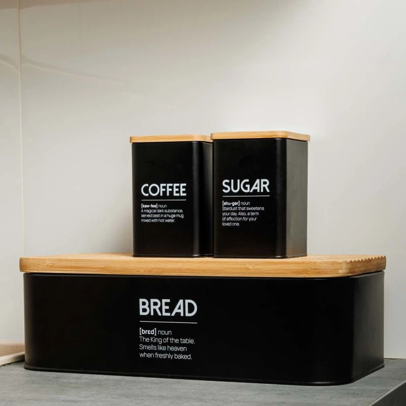 BREAD BOX BAMBOO ESSENTIALS METALLIC 42X23X13CM BLACK