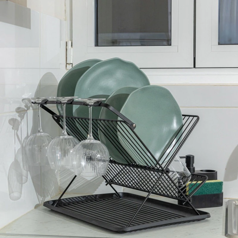 DISH RACK FOLDABLE METALLIC BLACK 2 -TIER