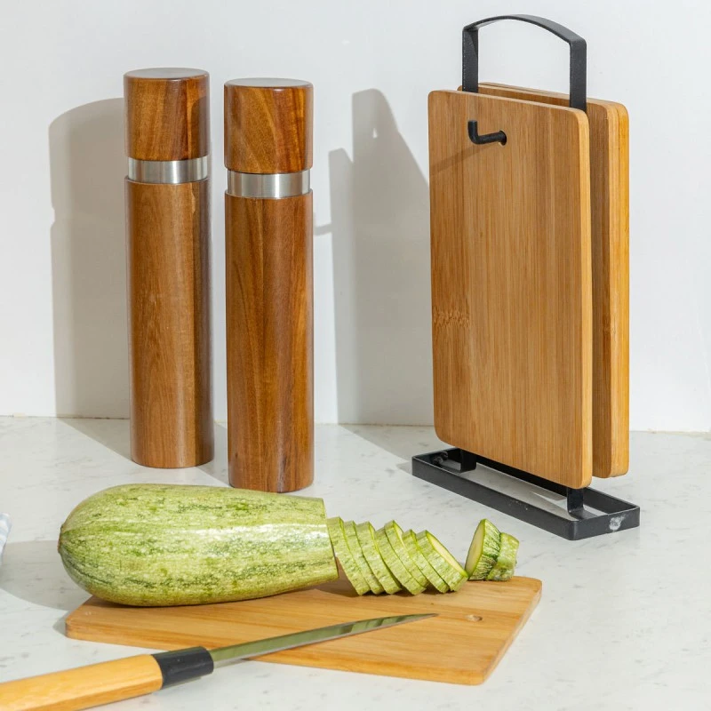 CUTTING BOARD SET BAMBOO ESSENTIALS 5 PCS WITH METAL BASE