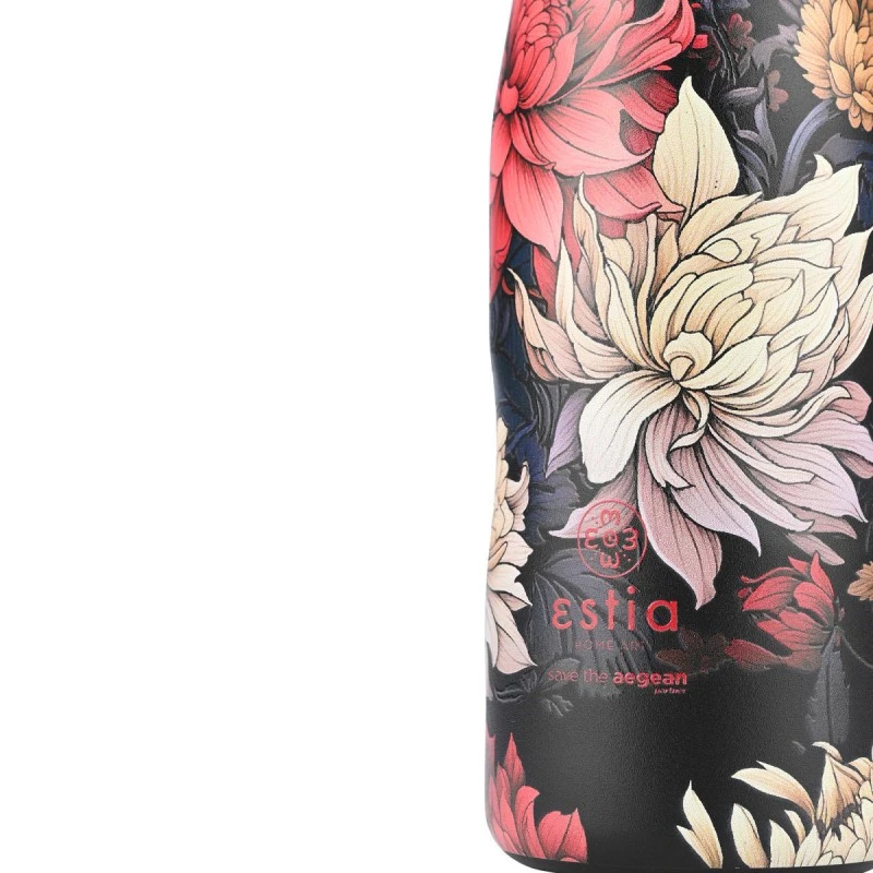 INSULATED BOTTLE TRAVEL FLASK SAVE THE AEGEAN 500ml MIDNIGHT BLOSSOM