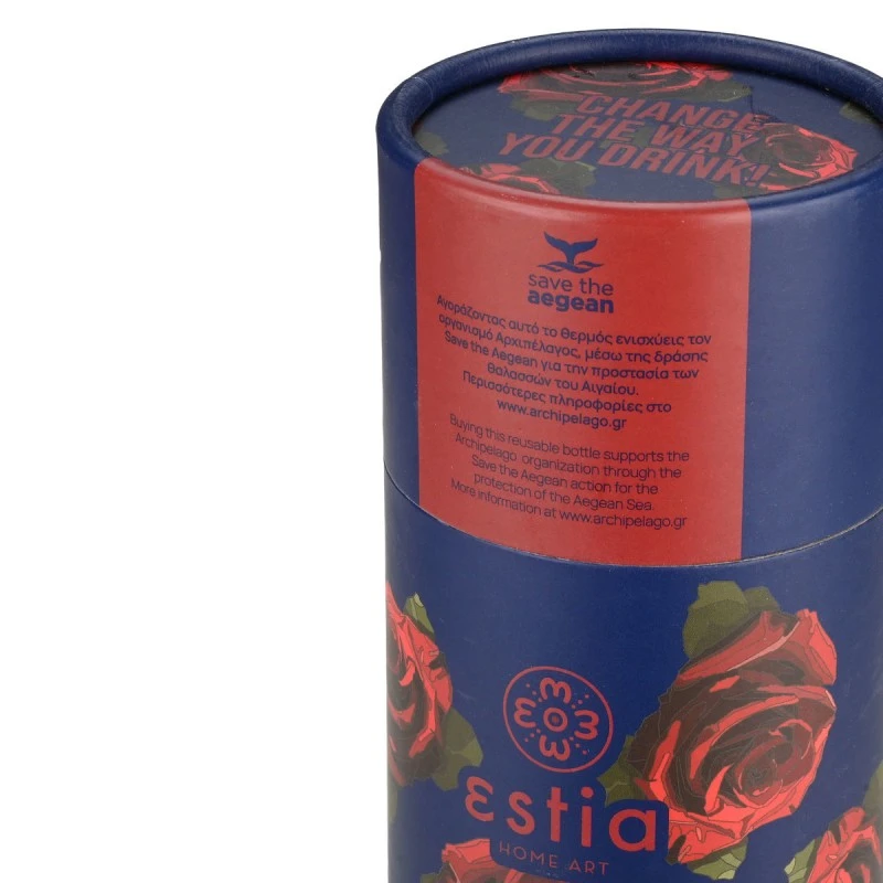 INSULATED BOTTLE TRAVEL FLASK SAVE THE AEGEAN 500ml ELECTRIC ROSES