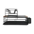 DISH RACK 2-TIER METALLIC BLACK WITH BAMBOO HANDLES