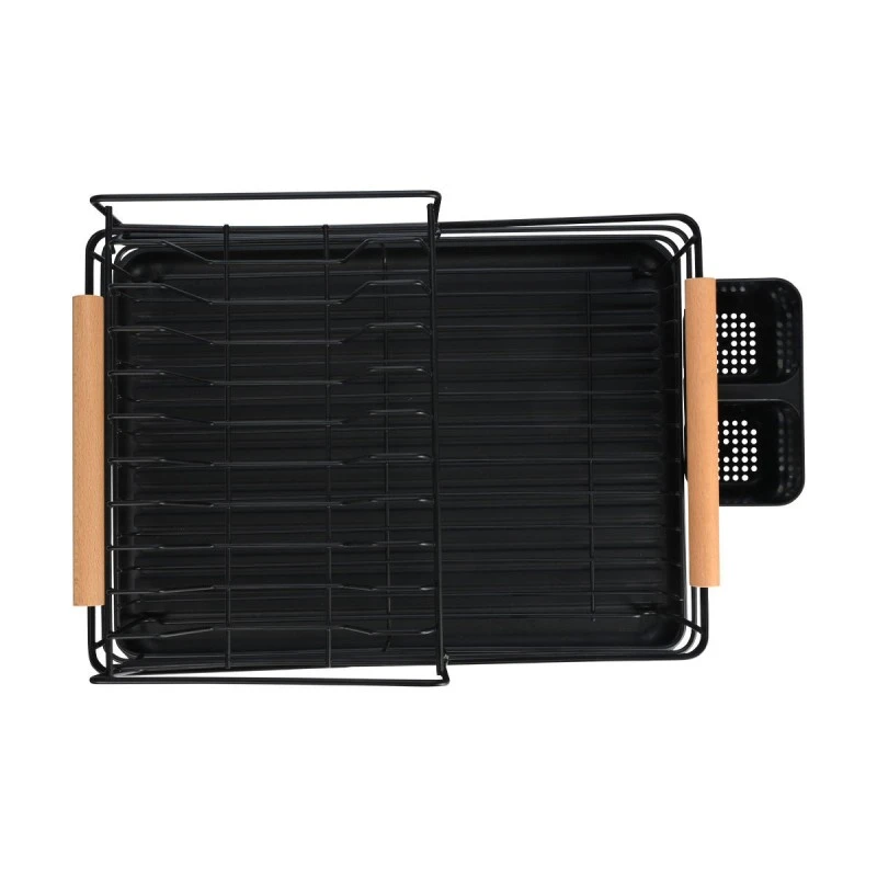 DISH RACK 2-TIER METALLIC BLACK WITH BAMBOO HANDLES