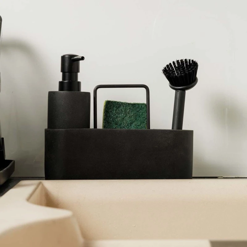 DISHWASHER CONTAINER WITH CLEANING BRUSH &amp; SPONGE HOLDER BLACK