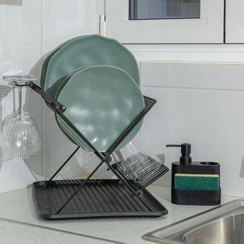 DISHWASHER CONTAINER WITH BRUSH &amp; SPONGE HOLDERS BLACK