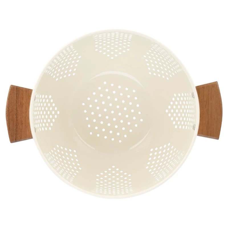 PASTA STRAINER ALLURE METALLIC 22cm WITH WOODEN HANDLES IVORY