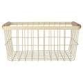 STORAGE BASKET ALLURE METALLIC WITH WOODEN HANDLES 33X22X15 IVORY