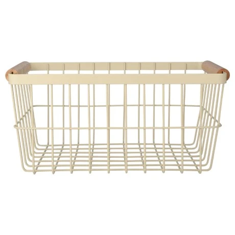 STORAGE BASKET ALLURE METALLIC WITH WOODEN HANDLES 33X22X15 IVORY