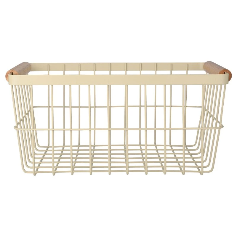 STORAGE BASKET ALLURE METALLIC WITH WOODEN HANDLES 33X22X15 IVORY