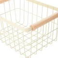 STORAGE BASKET ALLURE METALLIC WITH WOODEN HANDLES 33X22X15 IVORY