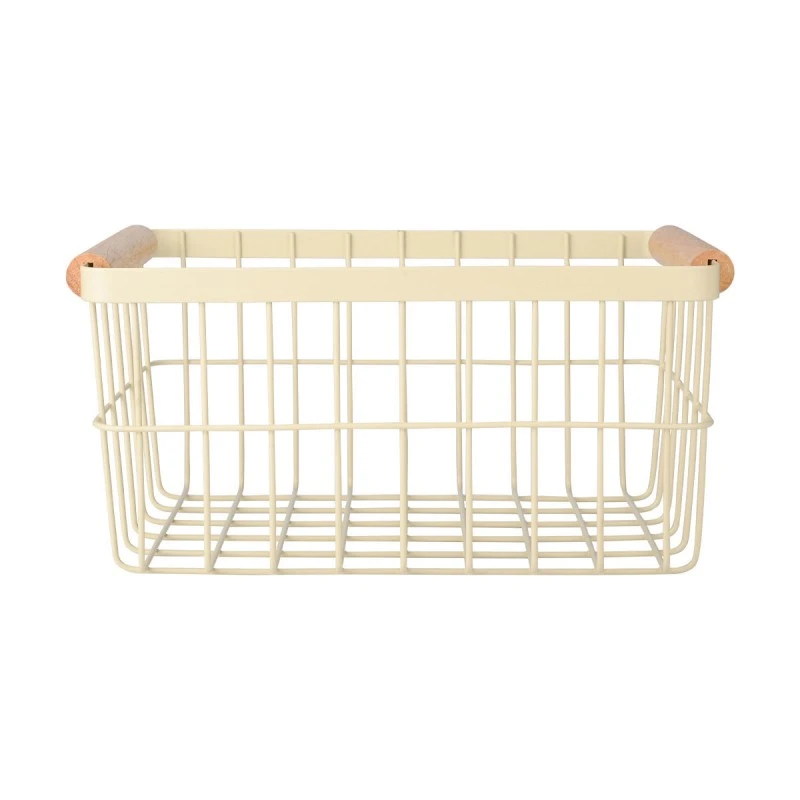 STORAGE BASKET ALLURE METALLIC WITH WOODEN HANDLES 28X20X14 IVORY