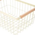 STORAGE BASKET ALLURE METALLIC WITH WOODEN HANDLES 28X20X14 IVORY