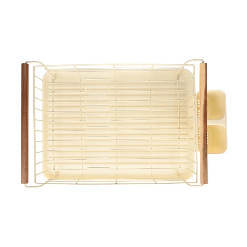 DISH RACK ALLURE METALLIC WITH WOODEN HANDLES IVORY