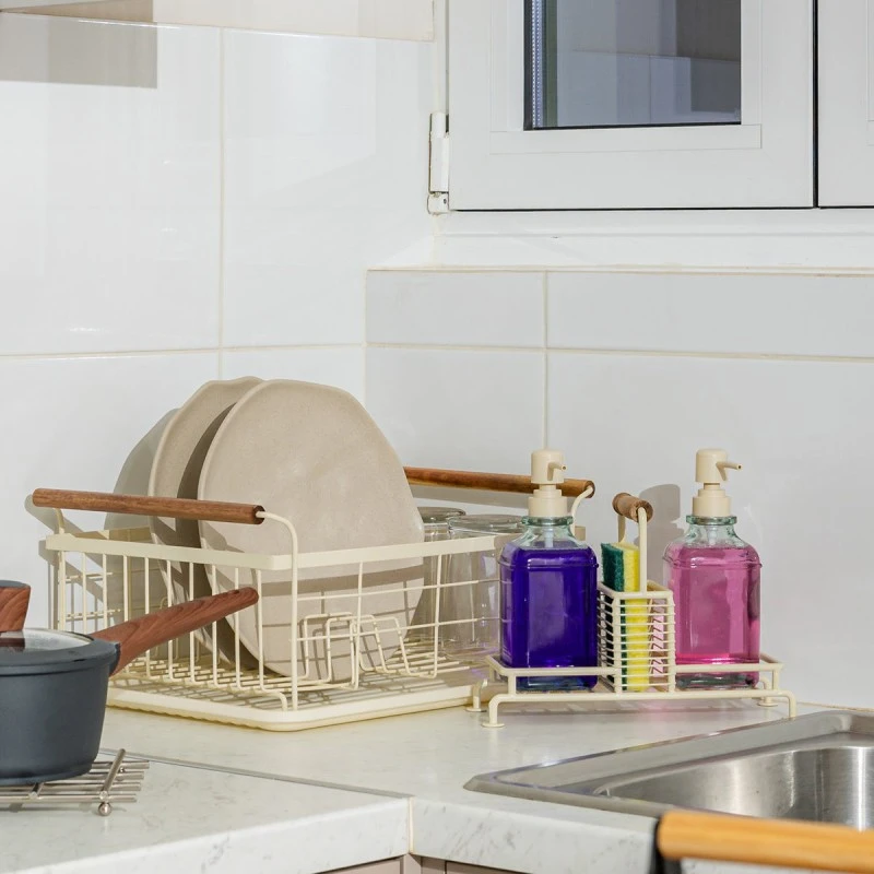 DISH RACK ALLURE METALLIC WITH WOODEN HANDLES IVORY